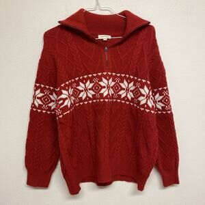And The Why Snowflake Quarter Zip Sweater Size S/M Pullover Winter Holiday Red